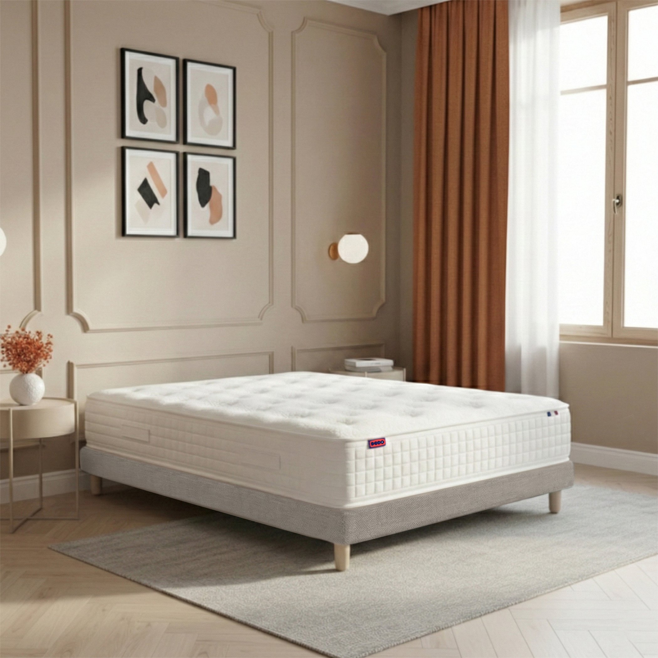 Ensemble lit - Matelas PLÉNITUDE + sommier - Beige