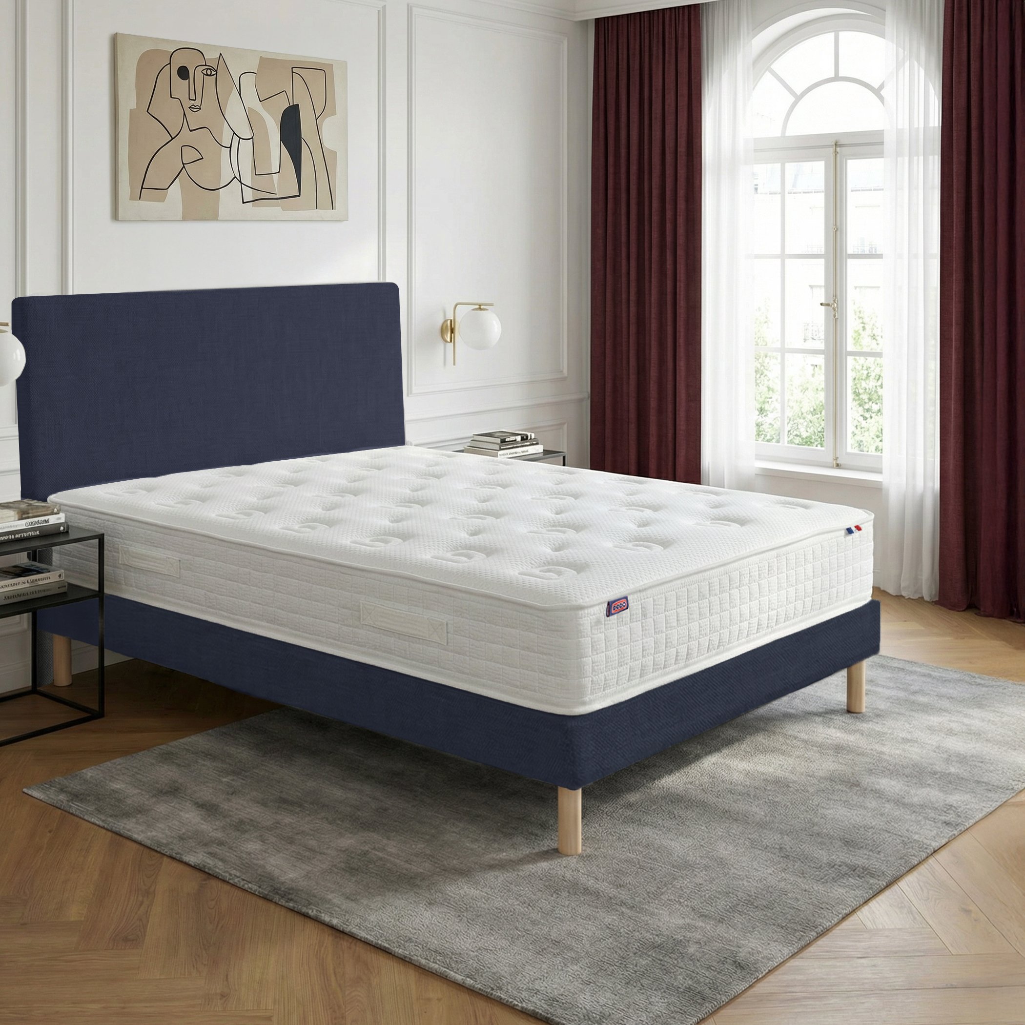 Ensemble lit - Matelas PLÉNITUDE + sommier + tête de lit - Bleu