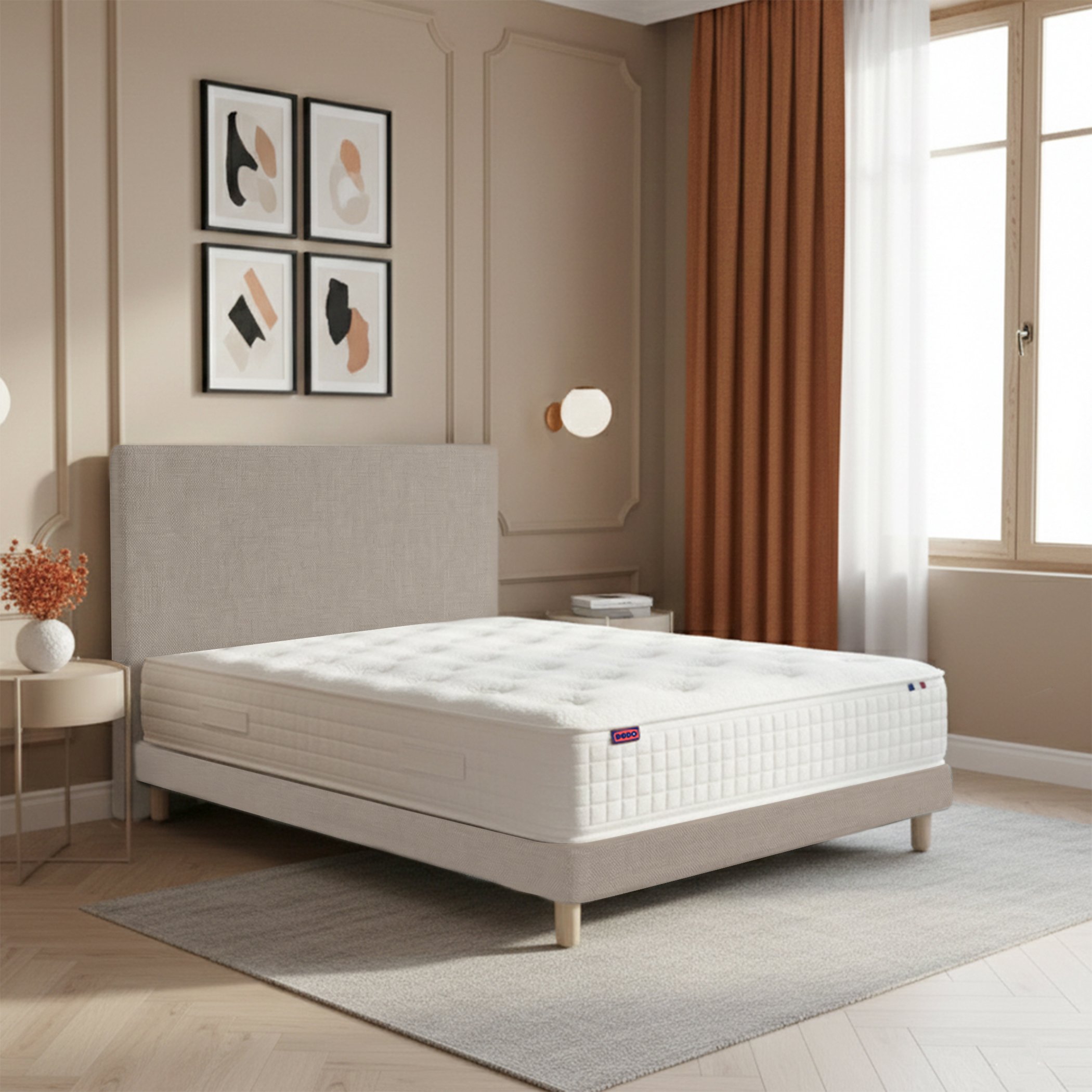 Ensemble lit - Matelas PL&Eacute;NITUDE + sommier + t&ecirc;te de lit - Beige