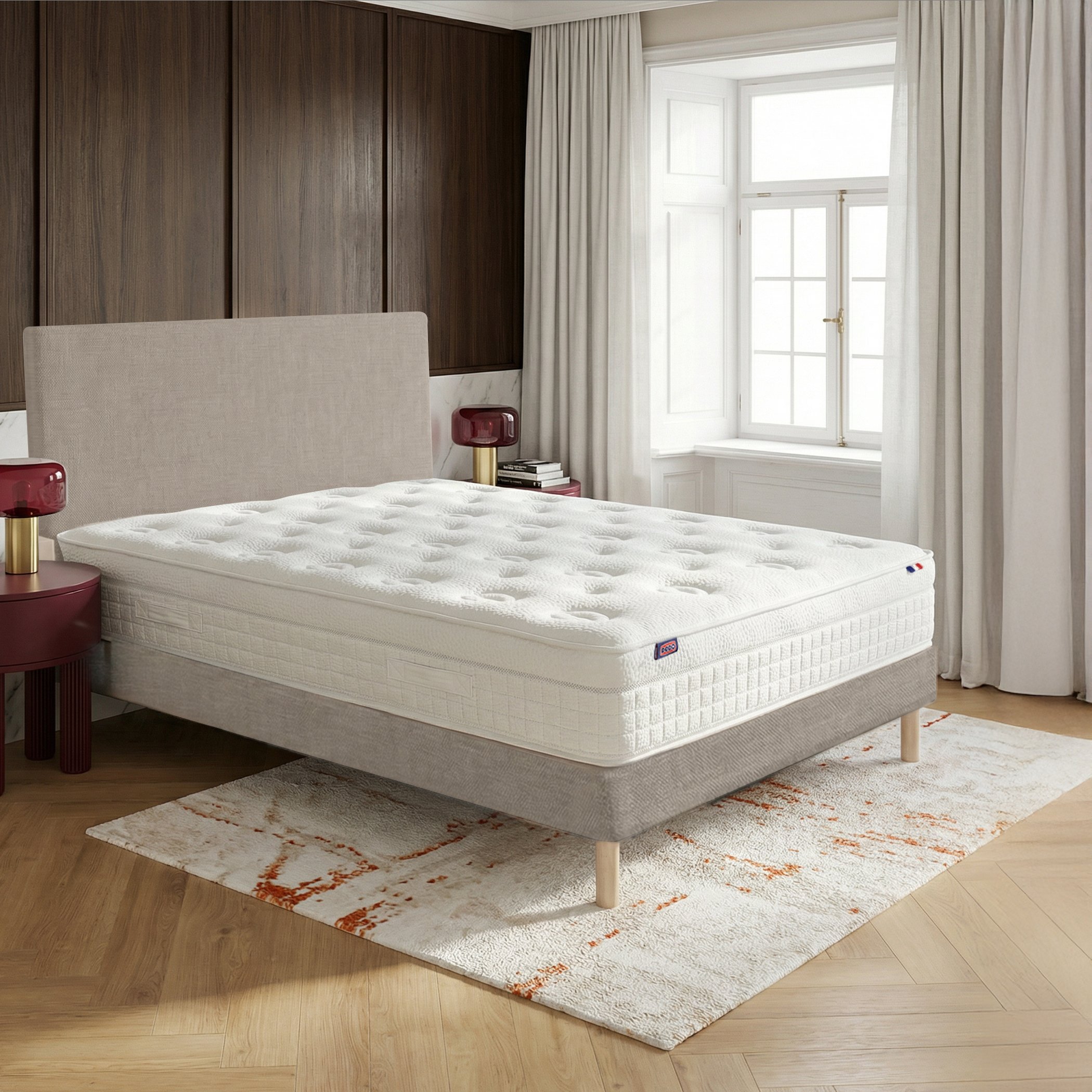 Ensemble lit - Matelas RENAISSANCE + sommier + tête de lit - Beige
