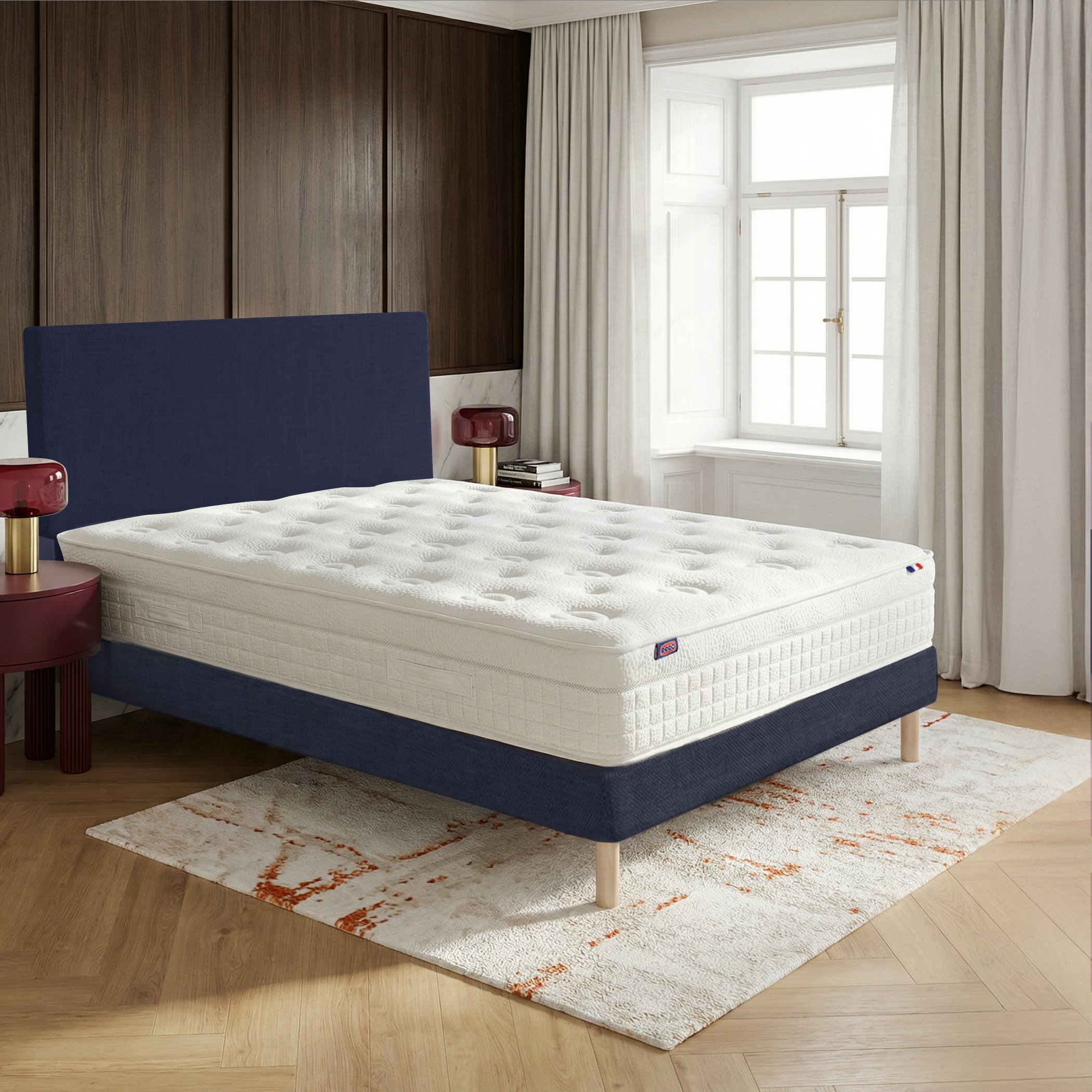 Ensemble lit - Matelas RENAISSANCE + sommier + tête de lit - Bleu