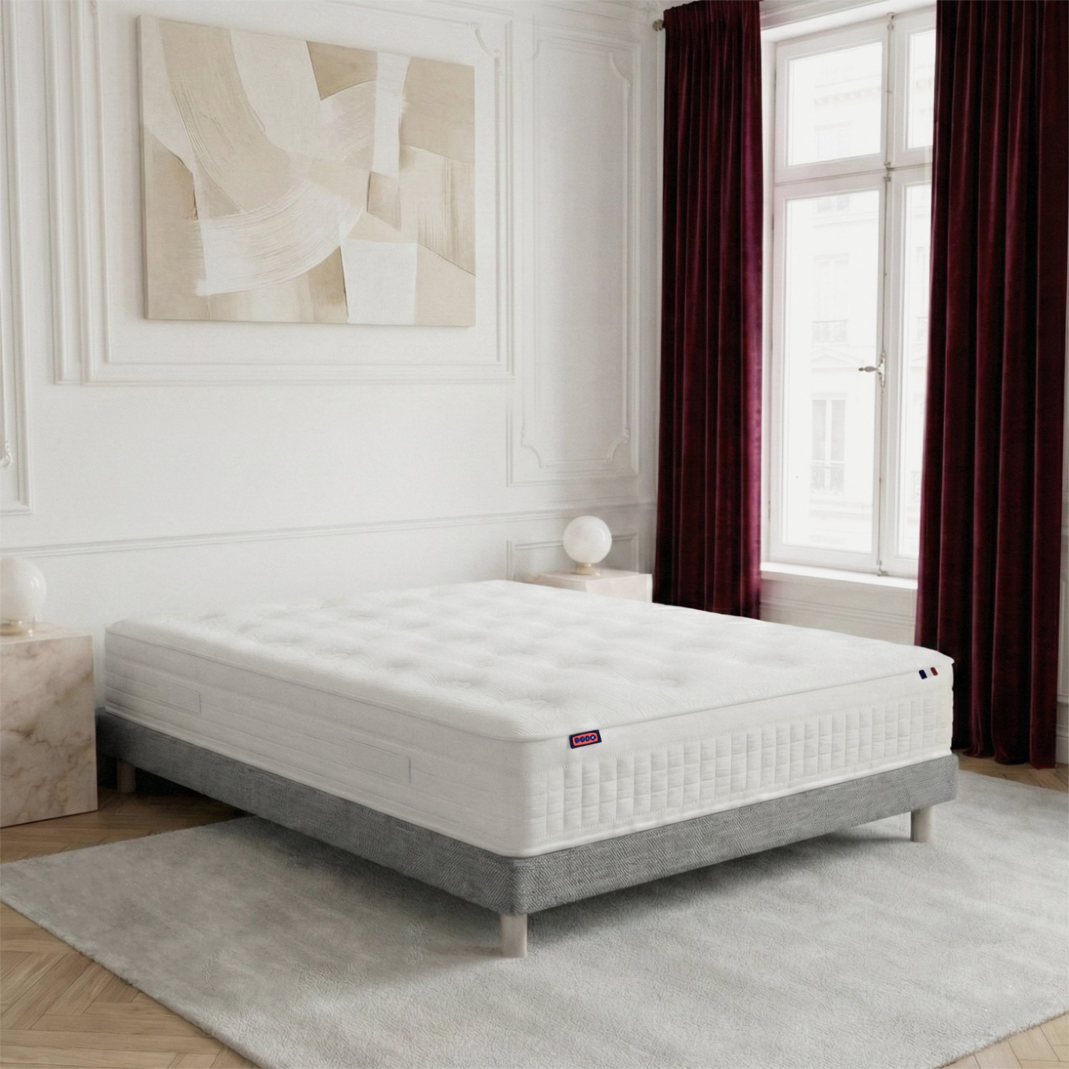 Ensemble lit - Matelas RENAISSANCE + sommier - Gris