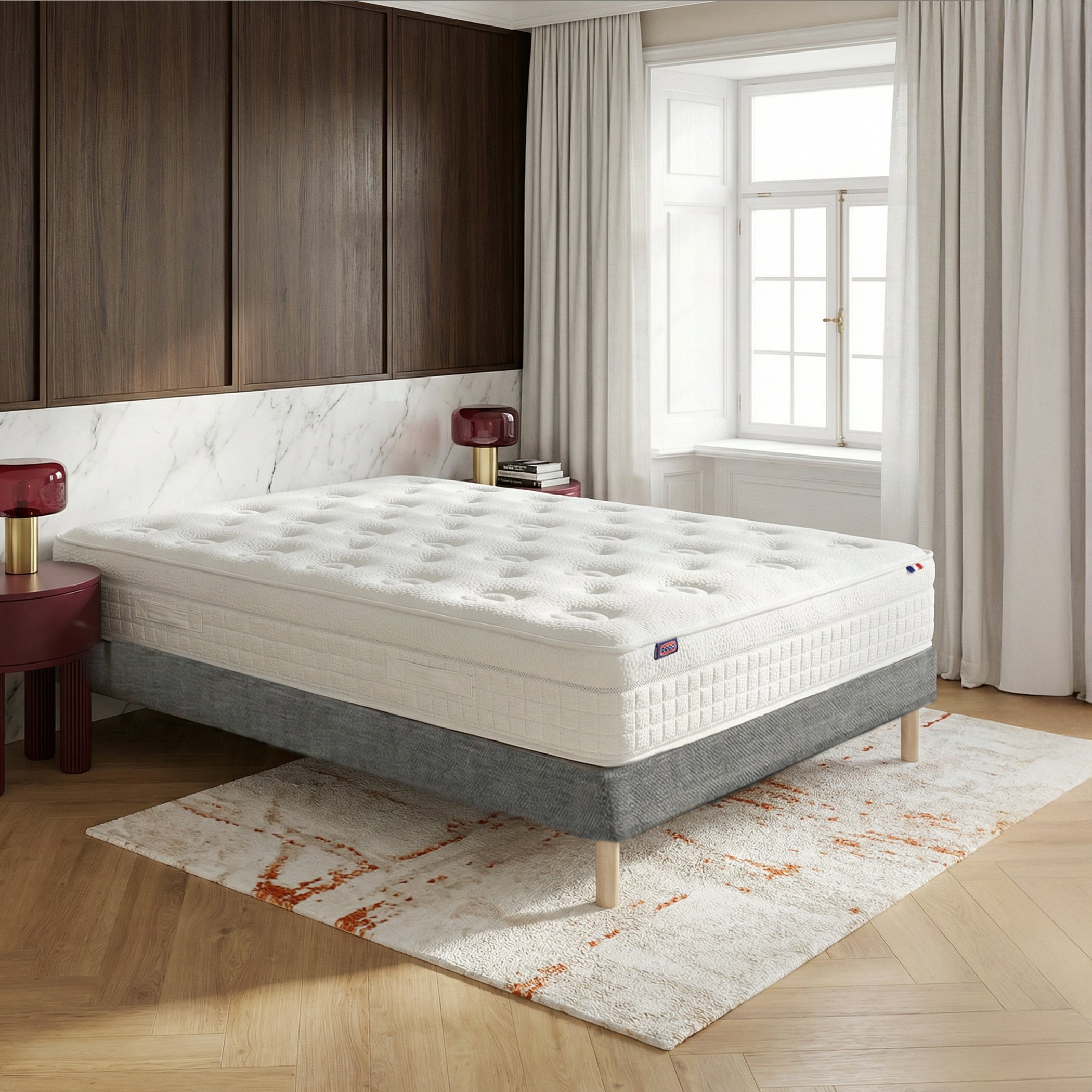 Ensemble lit - Matelas RENAISSANCE + sommier - Gris