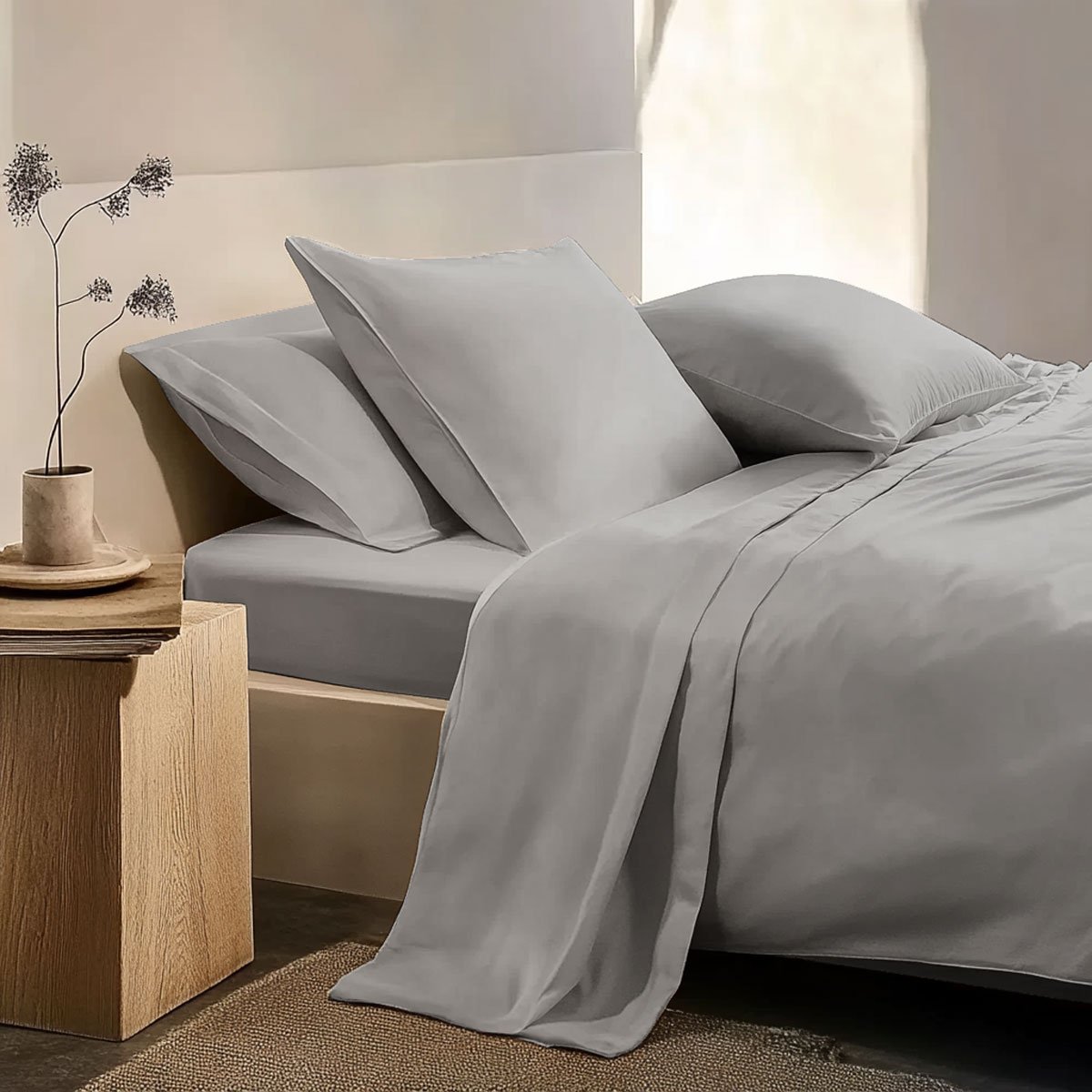 Drap housse - Percale de coton thermorégulée  - Gris clair