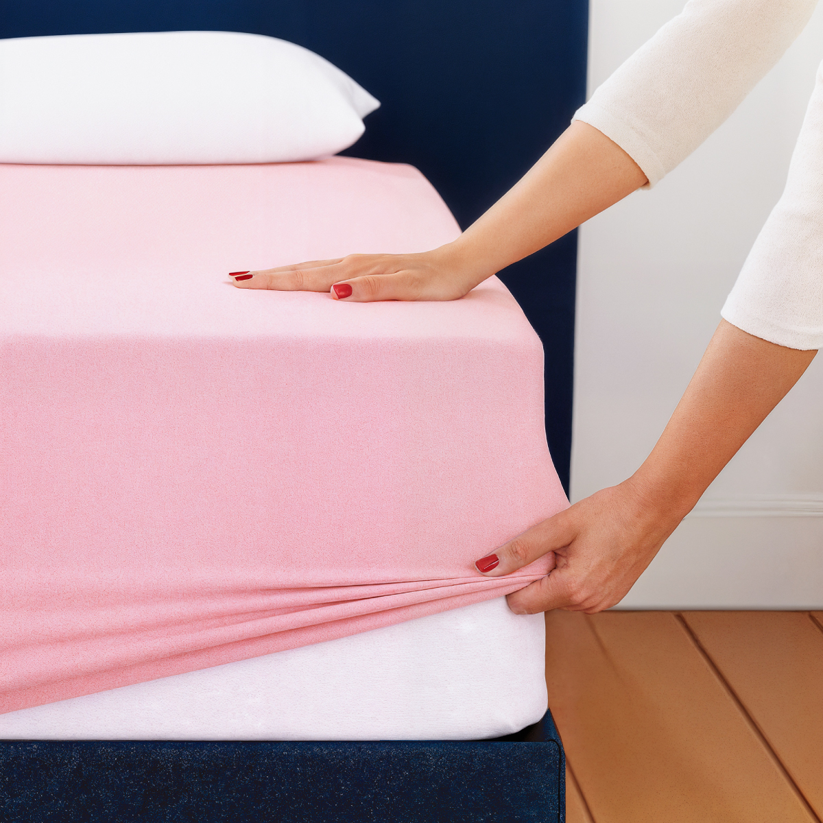 Drap Housse 2 en 1 - Alèse Imperméable intégrée - Coloris Poudre