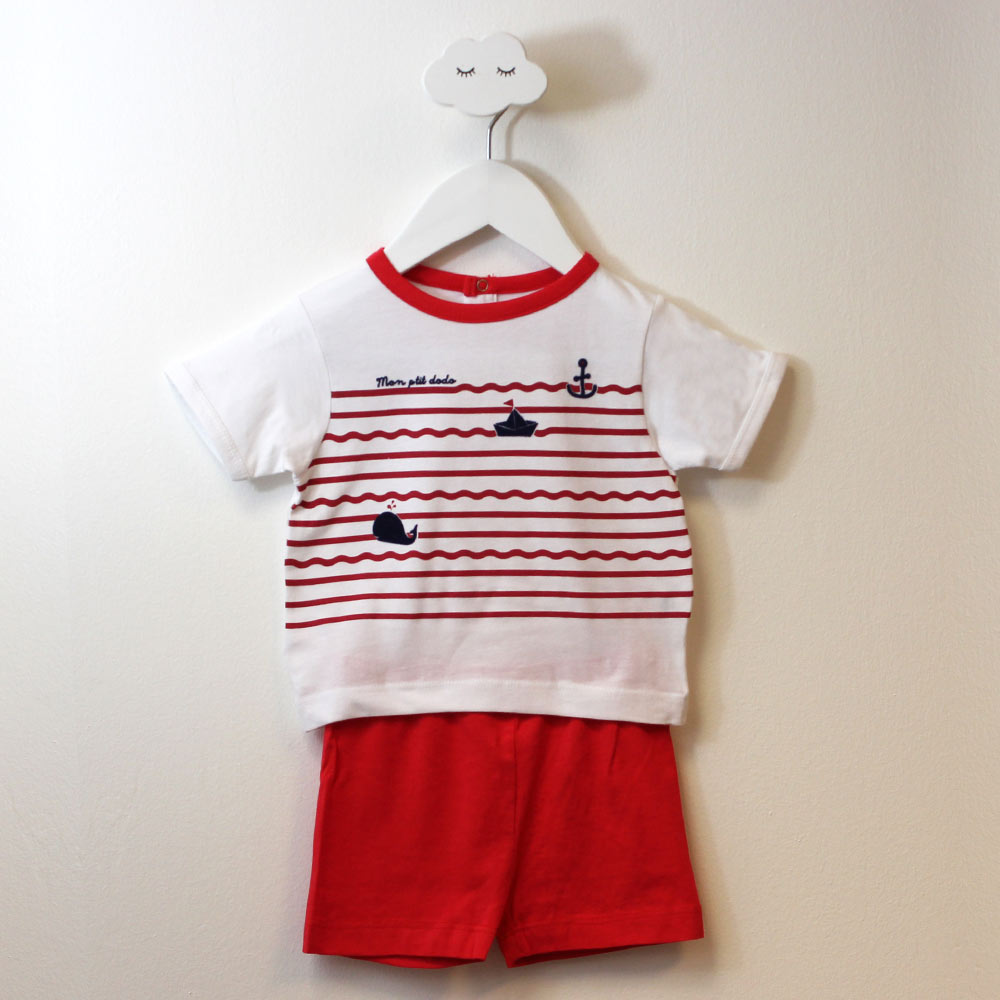 Pyjashort garçon VAGUES blanc/rouge
