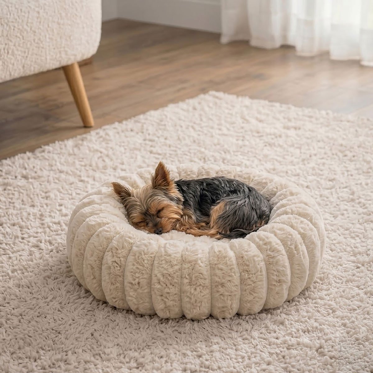 Panier chien et chat moelleux rond – coloris ecru
